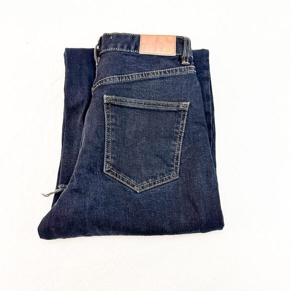 Zara Wide Leg Raw Hem Dark Wash Denim Jeans Contrast Stitch Size 2 MINT - Picture 1 of 8